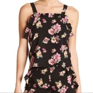Abound Black Floral Ruffle Tank Top Size Large